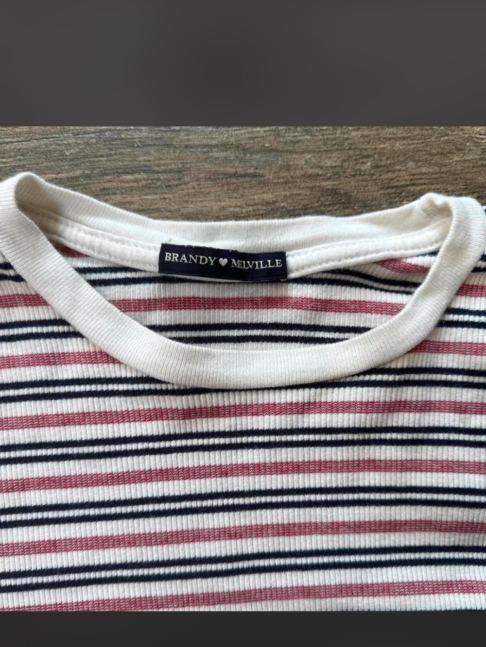 Brandy Melville Cream Tee with Black and Mauve Stripes